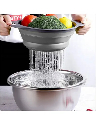 Silicone sieve/strainer folding skimmer-strainer-crusher